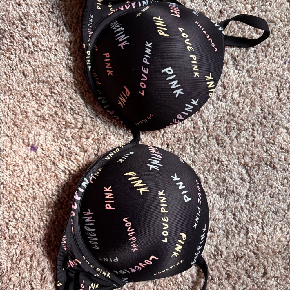 PINK Victoria's Secret Black Bra with Colorful Print